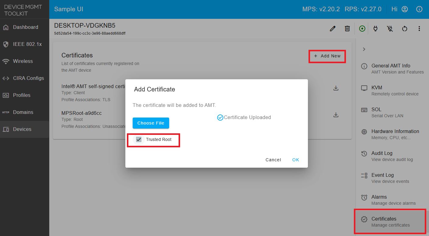 Figure 5: Add Root Certificate of HTTPS Server